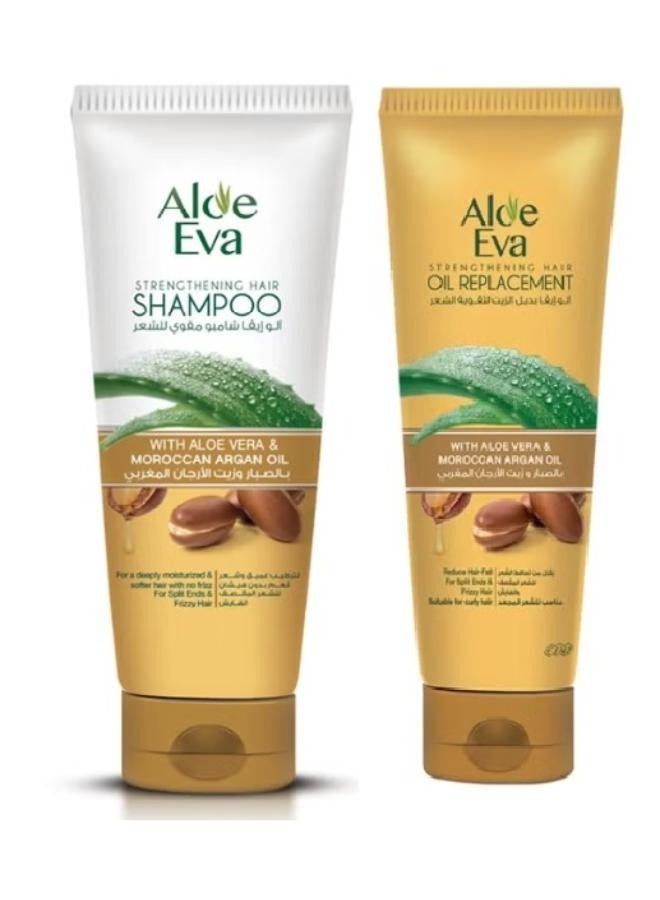 Aloe Eva Strenghthening Hair Oil Replacement With Aloe Vera And Argan Oil 250 ml + Strengthening Hair Shampoo With Aloe Vera 250ml & Moroccan Argan Oil 230ml - Image 1